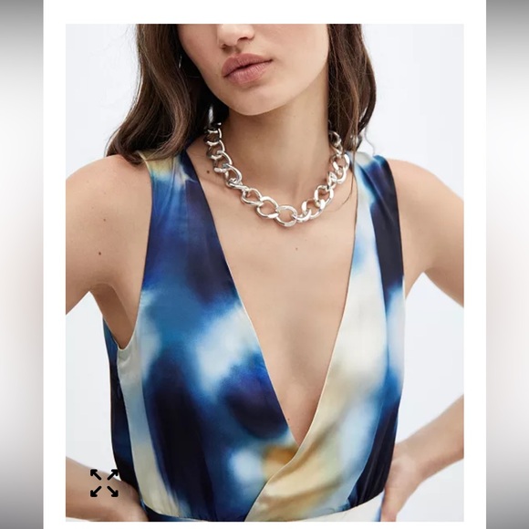 Gradient Satin V-Neck Dress - Blue/White - Picture 3 of 8